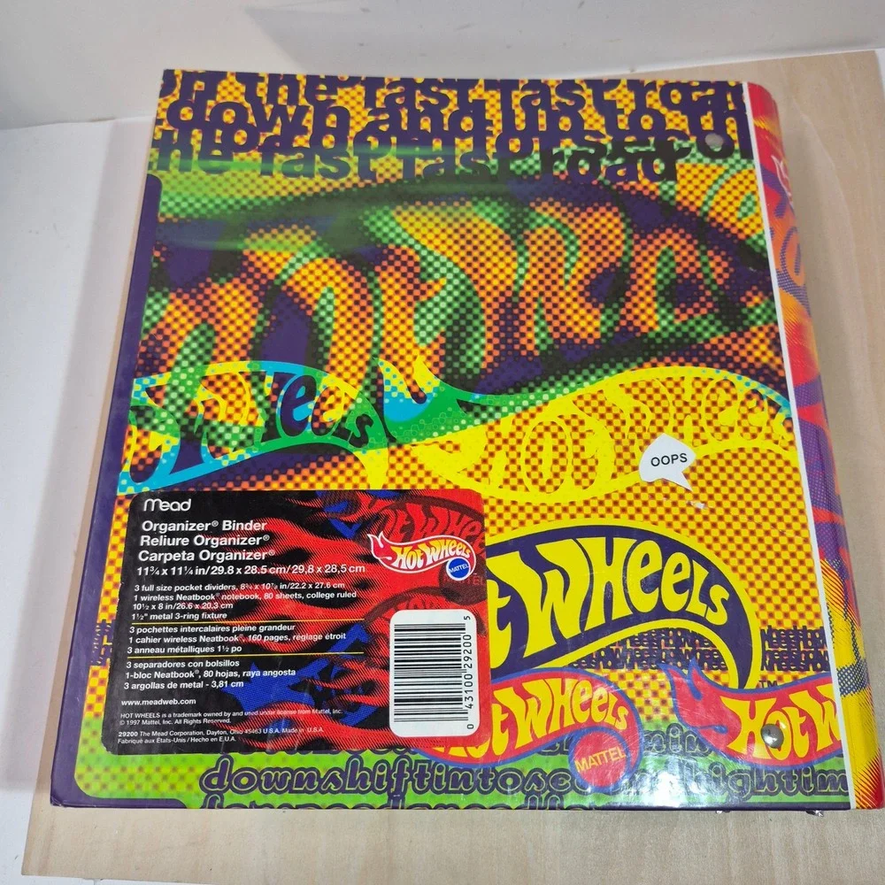Vintage 1997 Mead Hot Wheels‎ Organizer Binder 1.5 Inch 3-Ring 29200 Mattel 90s